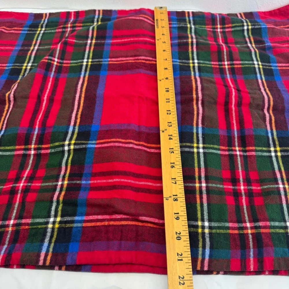 Lands End Plaid Pillow Sham 100% Cotton Flannel Portugal Red Green Blue Yellow